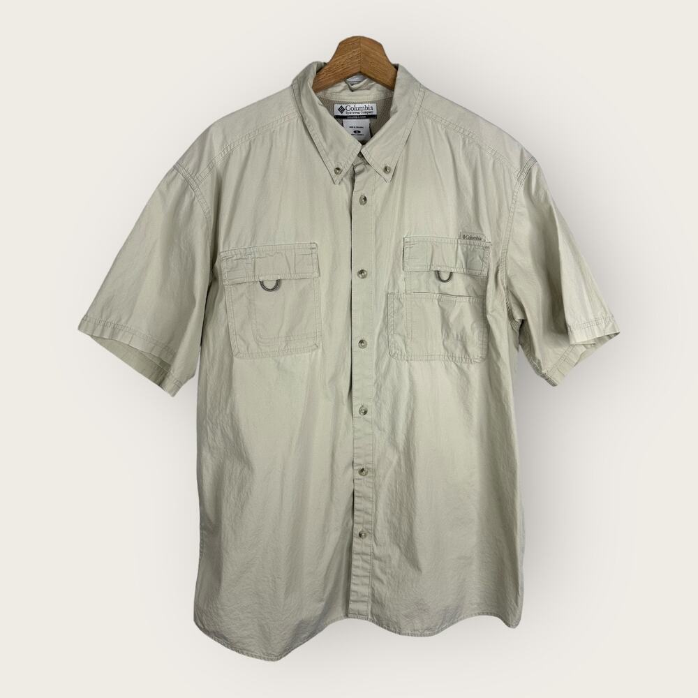 Columbia Mens size XL Short Sleeve Button Down Utility Shirt Khaki